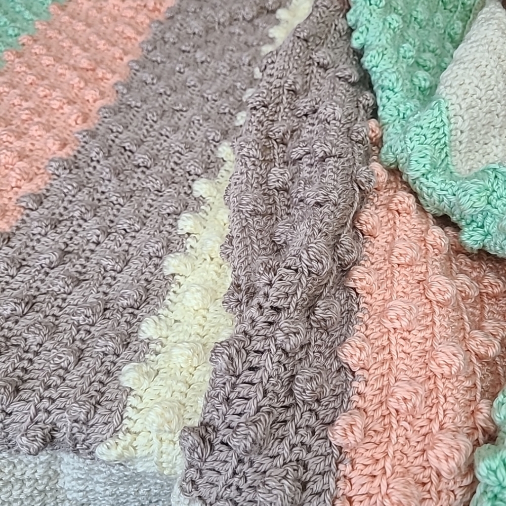 Handcrocheted Baby Blanket or Sofa Throw 52x52" Bobble Stitch Pattern